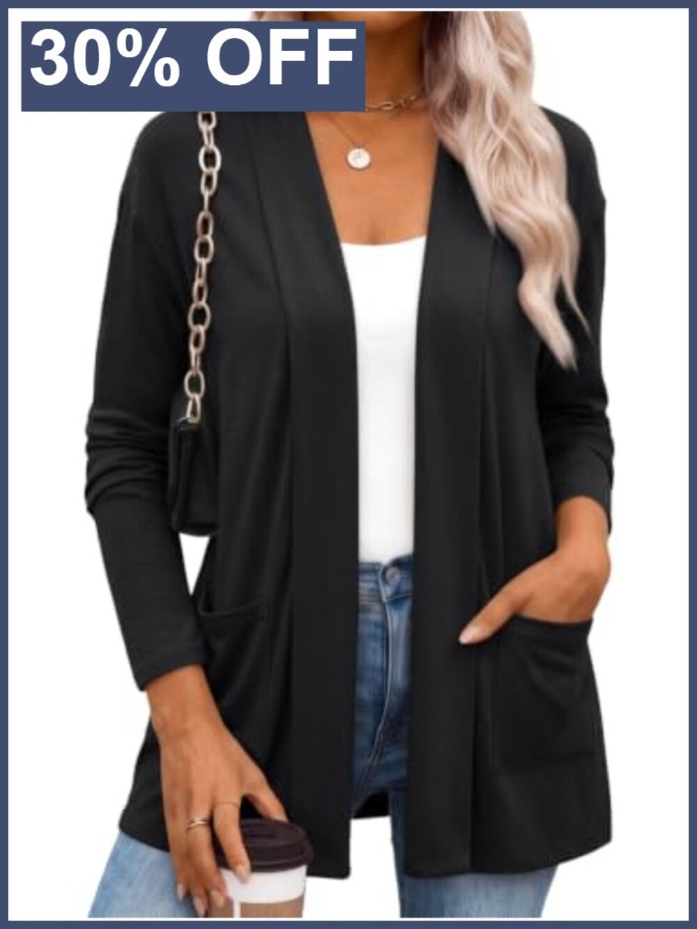 Womens Lightweight Knit Open Front Long Cardigan with Pockets